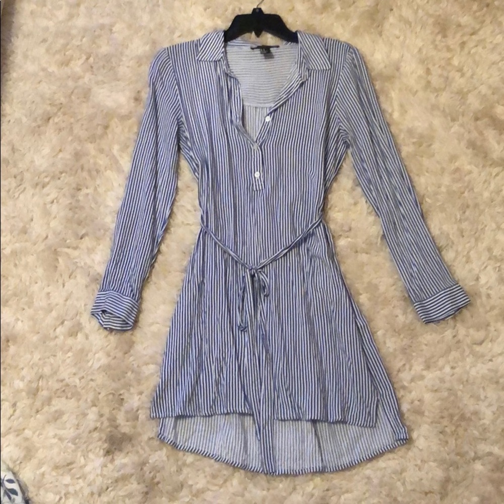 Navy blue and white pin stripe dress